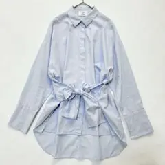 プルミエアロンディスモン ウエストリボン コットンシャツブラウス 水色 38のサムネイル