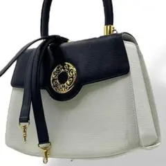 美品　ハナエモリ　2way ハンドバッグ　バイカラー　レザー　フォーマル