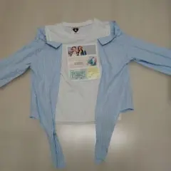 青と白のストライプ 長袖カットソー 100cm