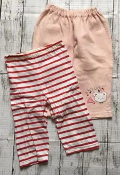 子供用赤ボーダーピンク七分丈ズボン2点まとめ売り　90㎝　ズボンスパッツ