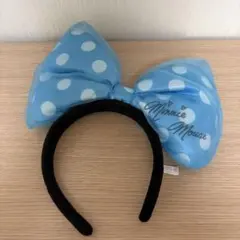 ミニー カチューシャ ブルー 水玉 デカリボン