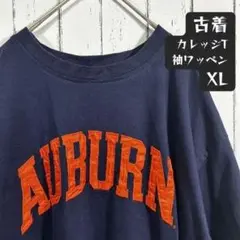カレッジ AUBURN オーバーン 古着 袖ワッペン Tシャツ XL ネイビー
