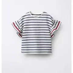新品 ZARA BABY 袖フリル ストライプ柄Tシャツ 86のサムネイル