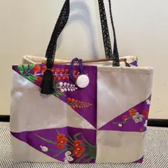 リメイクトートバッグ 775 2wey紫と白の刺繍トートバッグ