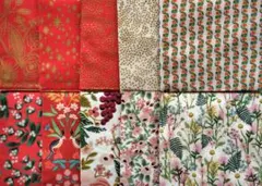 生地　カットクロス　花柄　ドット等　10枚　赤系　まとめ売り