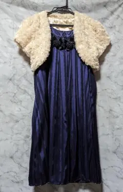 ノースリーブワンピースボレロ付き9AR 光沢ネイビー　ビジューデザイン