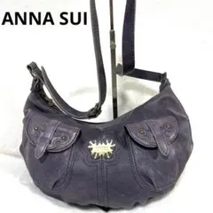 ANNA SUI レザー ワンショルダーバッグ ハーフムーン フラワーモチーフ
