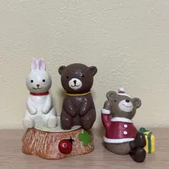 置物4点セット　くま・うさぎ・丸太