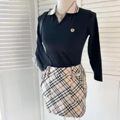 BURBERRY LONDON ポロシャツ カットソー ワッペン 七分袖 黒