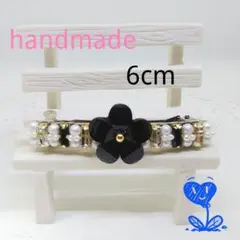 ★black flower バレッタ 6cm★A-439