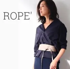 rope' 軽めコットンリネン抜き襟◎大人スキッパーシャツ ネイビー 混のサムネイル