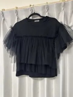 お袖、全体にチュールが可愛いTシャツ　美品のサムネイル