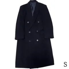 【カシミヤ20%×極美品×日本製】マキシ丈ロングダブルチェスターコート 濃紺 S