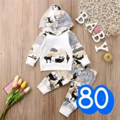 80サイズ　セットアップ　パーカー　男の子　キッズ　トナカイ　クリスマス