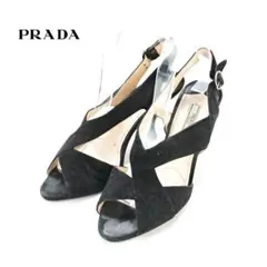PRADA 38 24.5 サンダル スエード イタリア製 ブラック/XC94
