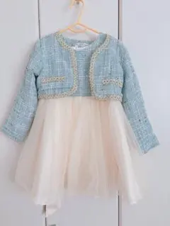 フォーマル　水色ツイード　ワンピース