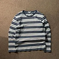 UNIQLO ボーダー カットソー リンガー ロンT 長袖 M ネイビー 白