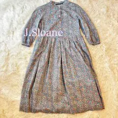 美品 J.Sloaneリバティ柄ワンピース M スタンドカラー パープル小花柄 
