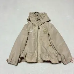 フード付きナイロンジャケット(120)花刺繍 リボン レース フリル ベージュ