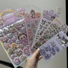 5枚ボンラブブ２枚綴りぷくぷくシール　クロミ ぷくぷく　ホログラム　シャカ