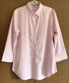 UNIQLO ユニクロ　ピンク ストライプ 七分袖シャツ