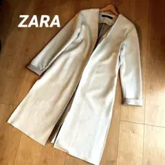 ZARA BASIC ライトグレー ノーカラーロングコート大きめ