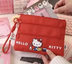 新品 ハローキティ 2段ポーチ レッド　1点