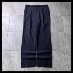 LANVIN ランバン 起毛 フランネル ウール タック スラックス ネイビー