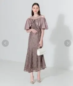 leja 花柄刺繍オフショルダーシアードッキングパフスリーブマーメイド ドレス