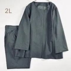 ノーカラー ジャケット テーパード パンツ スーツ 洗える 大きい LL 2L