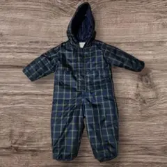 美品/90cmジャンプスーツ　マザウェイズ　チェック柄ネイビー　防寒スノーウェア