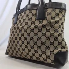 美品✨グッチ トートバッグ GGキャンバス 切り替え 肩がけ A4◎ レザー 黒