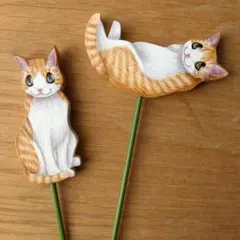 猫3・ガーデンピック2個セット　猫雑貨　ハンドメイド　インテリア雑貨　園芸用品
