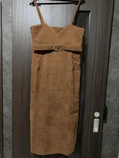 ブラウン キャミソール ロングワンピース　コーデュロイ