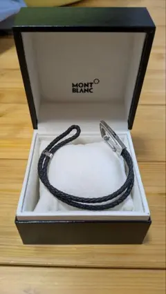 【極美品】MONT BLANC モンブラン レザーブレスレット ブラック　箱付き 極美品】MONT BLANC モンブラン レザーブレスレット ブラック箱付き