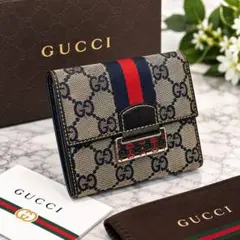【美品】GUCCI GGキャンバス シェリーライン 二つ折り財布 ⭐