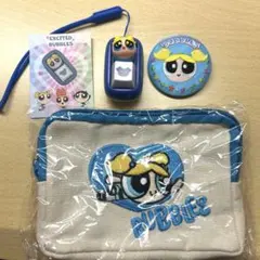 パワーパフガールズ チャーム付き刺繍ポーチ キーキャップ　缶バッチ　バブルス