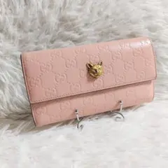レア美品✨グッチ◇キャットモチーフフラップ長財布 シマレザー 