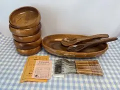 【未使用】woodpecker 天然木 漆器セット　サラダボールセット
