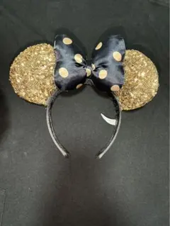 ミニーカチューシャ スパンコール ゴールド×ブラック 東京ディズニーリゾート限定