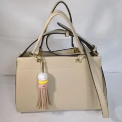 【未使用品】ベージュ 二層構造ハンドバッグ タッセル付き 2way