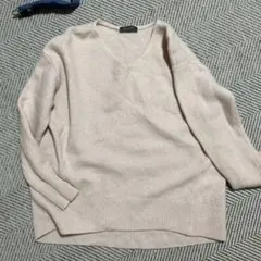 スピックアンドスパン　カシミヤ混　ウール　Ｖネック　長袖　ピンクベージュ