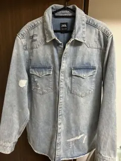ZARA ダメージ加工 デニム ライトブルー XL