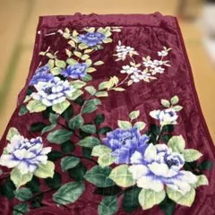 ワインレッド系花柄 毛布
