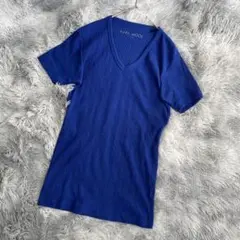 AMAL MODE 青 Vネック Tシャツ アベイル リブ編み