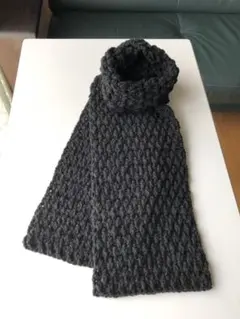 【ハンドメイド】オシャレな模様編みマフラー❤️秋冬大活躍　男女兼用　★ブラック