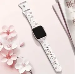 AppleWatch シリコンバンド 花柄 エンボス加工 ホワイト44~49mm