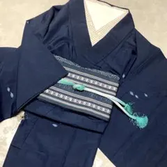 【NEW】正絹　濃紺シンプル花びら柄　薄手単衣着物
