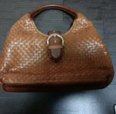 ブラウン 編み込みレザー ハンドバッグ