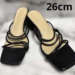 ミュール　ブラック スクエアトゥ　サイズ41 25.5cm 〜26cm 太ヒール